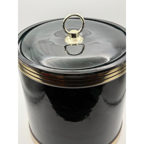 Vintage MCM Barware Green Marble Look Ice Bucket w Lid Lucite Handle Gold ~8" - Picture 8 of 11